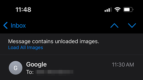 Screenshot of the Outlook Load All Images link on iOS